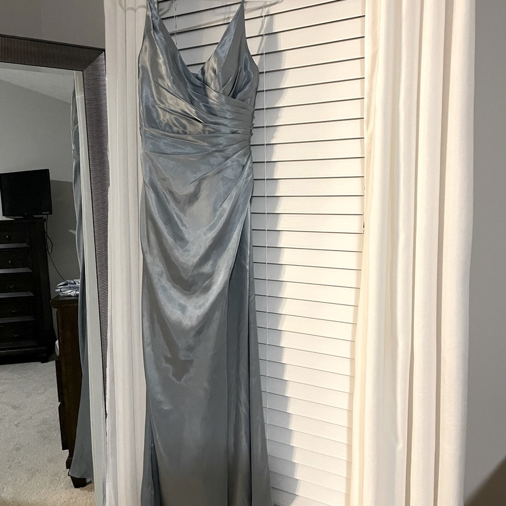David’s bridal satin sky blue dress.